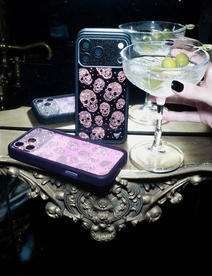 Wildflower Cases Better Half with Stas and Vic Rhinestone Skull - Black and Pink iPhone 17 Case