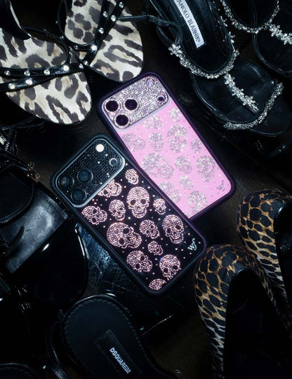 Wildflower Cases Better Half with Stas and Vic Rhinestone Skull - Black and Pink iPhone 17 Case