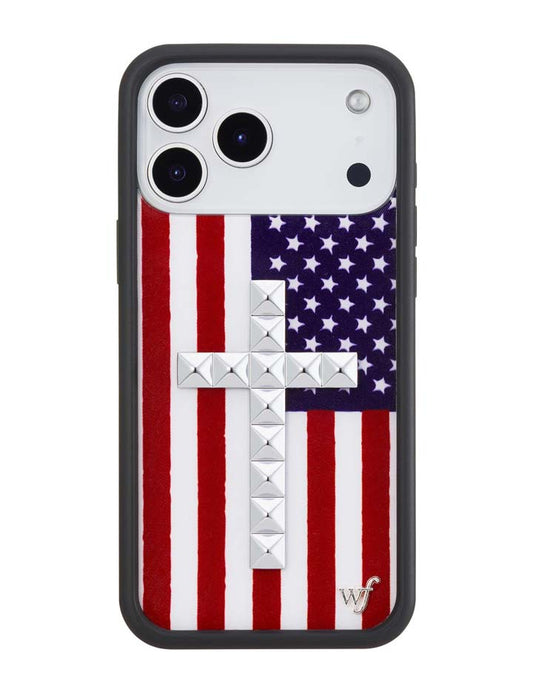 Wildflower Cases Stud Cross American Flag iPhone 18 Pro Max Case