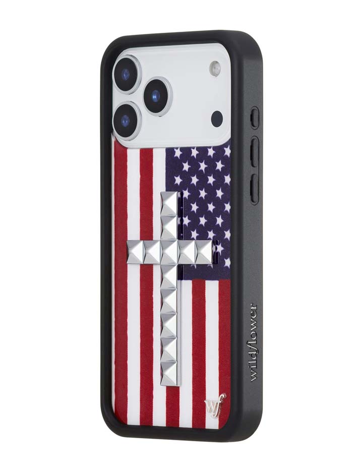 Wildflower Cases Stud Cross American Flag iPhone 18 Pro Max Case