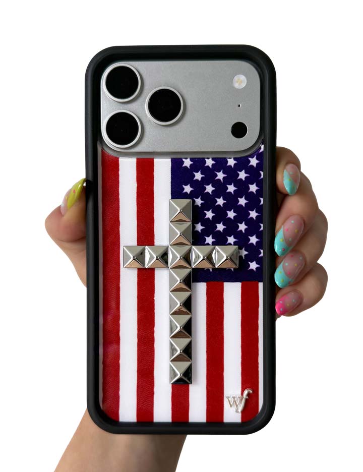 Wildflower Cases Stud Cross American Flag iPhone 18 Pro Max Case