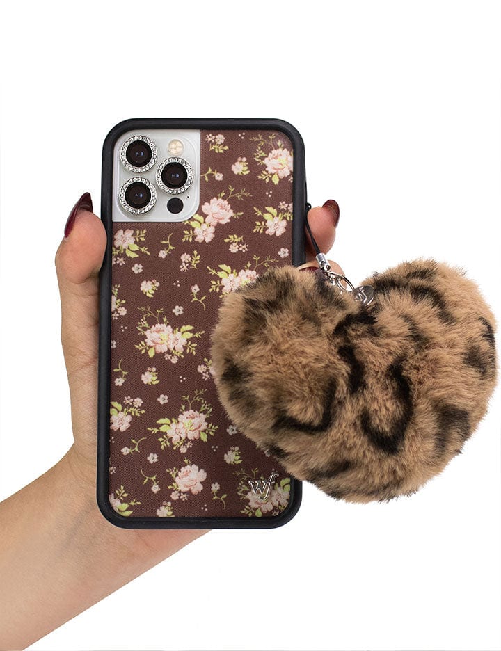 Wildflower Cases Fuzzy Heart w/ WF Charm - Leopard