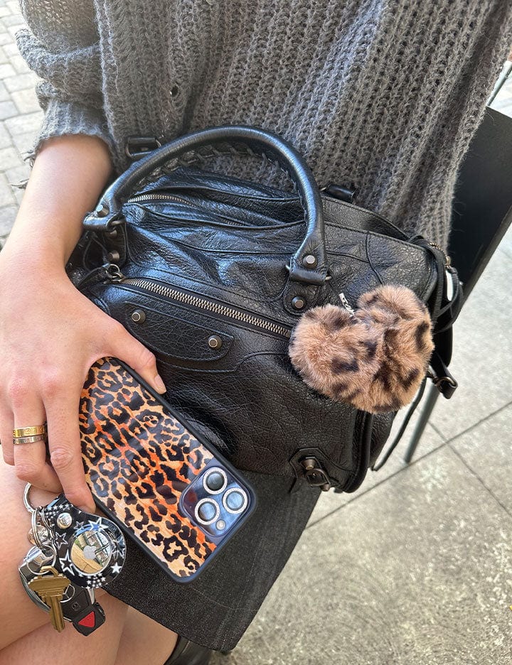 Wildflower Cases Fuzzy Heart w/ WF Charm - Leopard