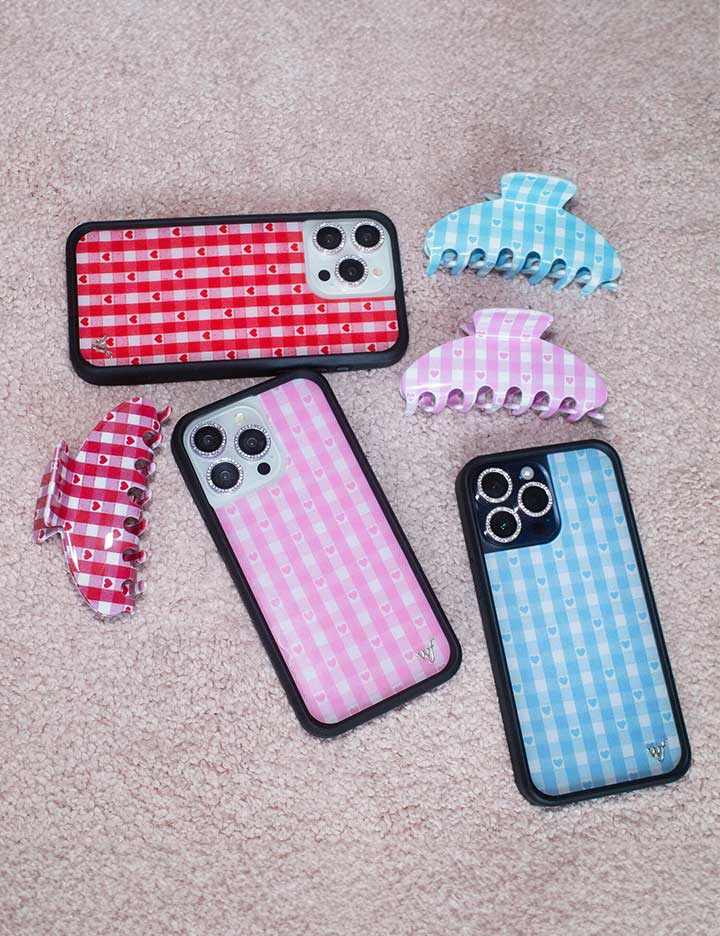 Wildflower Cases Gingham Hearts - Blue iPhone 15 Pro Max Case